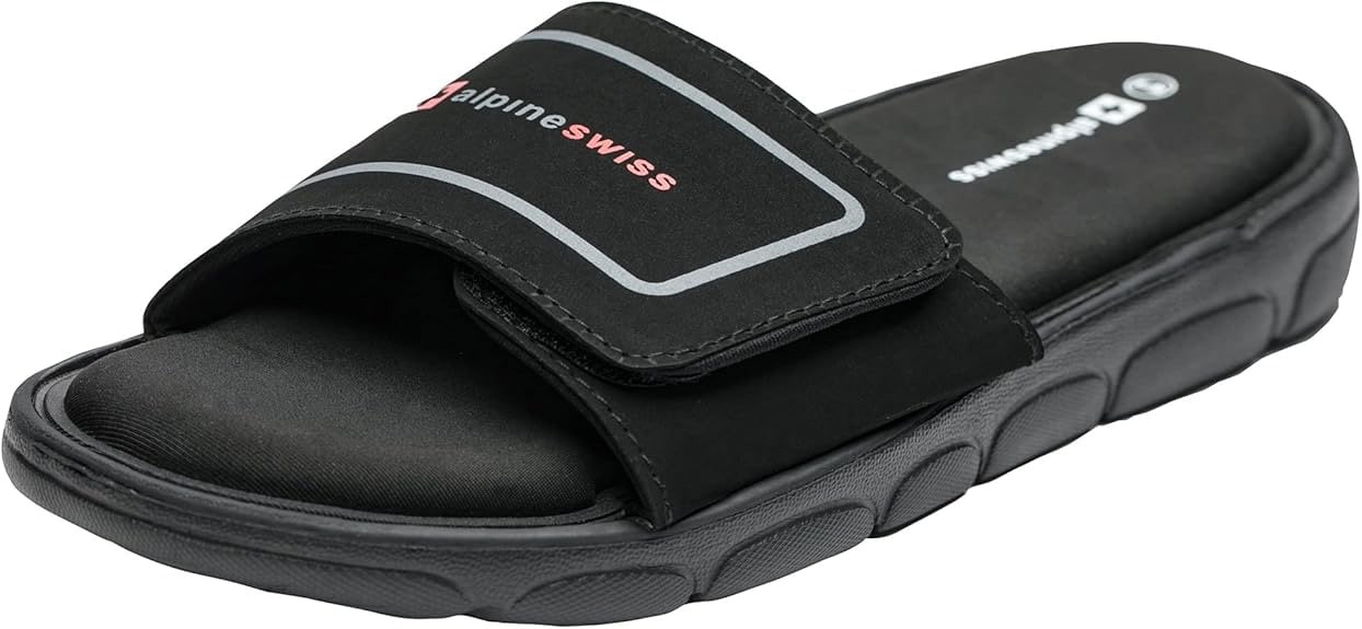 Alpine Swiss Gabe Mens Slide Sandals Shock-absorbing foam Insole for Arch Support Adjustable Strap Athletic Sandals Anti-Slip Traction EVA Foam Outsoles