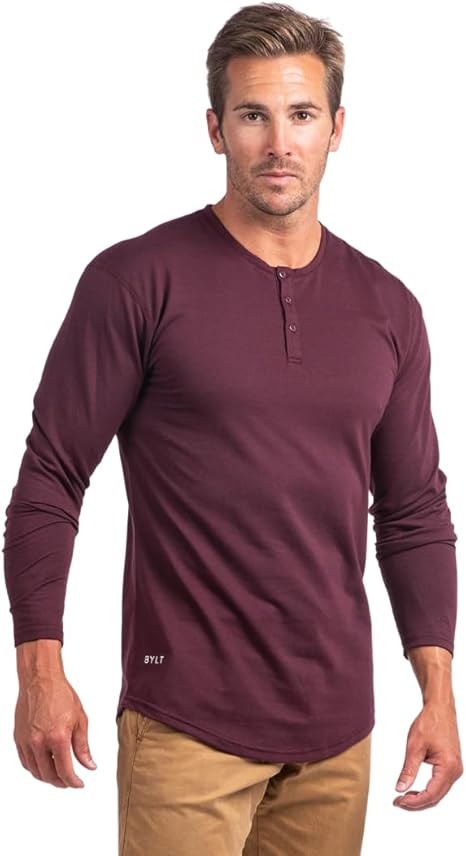 Drop-Cut Henley Long Sleeve Men's Shirt, 3-Button Closure, Long Sleeve, Casual T-Shirt