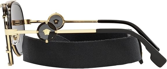 Versace VE 2232 143887 Black Metal Aviator Sunglasses Grey Lens