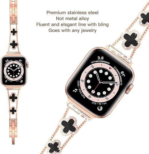 Diamond Metal Bands Add Sparkle to Your Watch For Apple Watch Series 10/9/8/7/6/5/4/3/2/1SE/Ultra Clover Simple and Stylish Compatible with 38mm40mm41mm42mm44mm45mm 46mm49mm Women's Wear