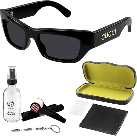 Gucci GG1296S Men Rectangular shape Sunglasses + Bundle with eSHADES Luxury Eyewear Kit